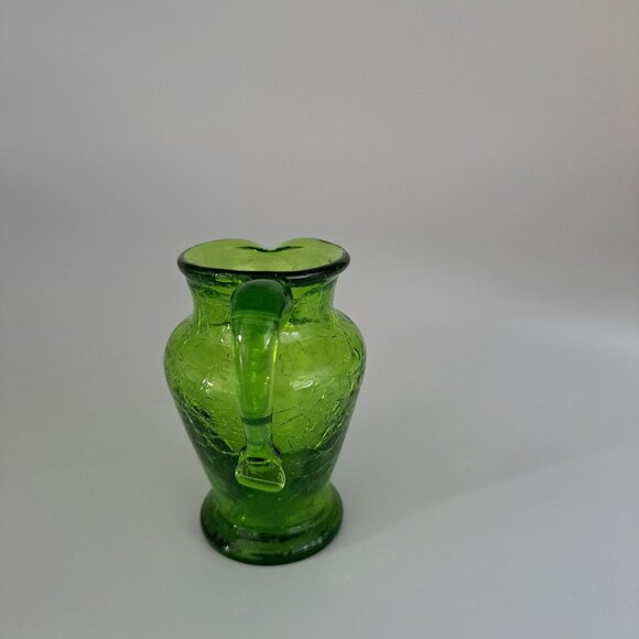 Vintage Pilgrim Crackle Glass Green Pitcher Vase - Picture 4 of 8